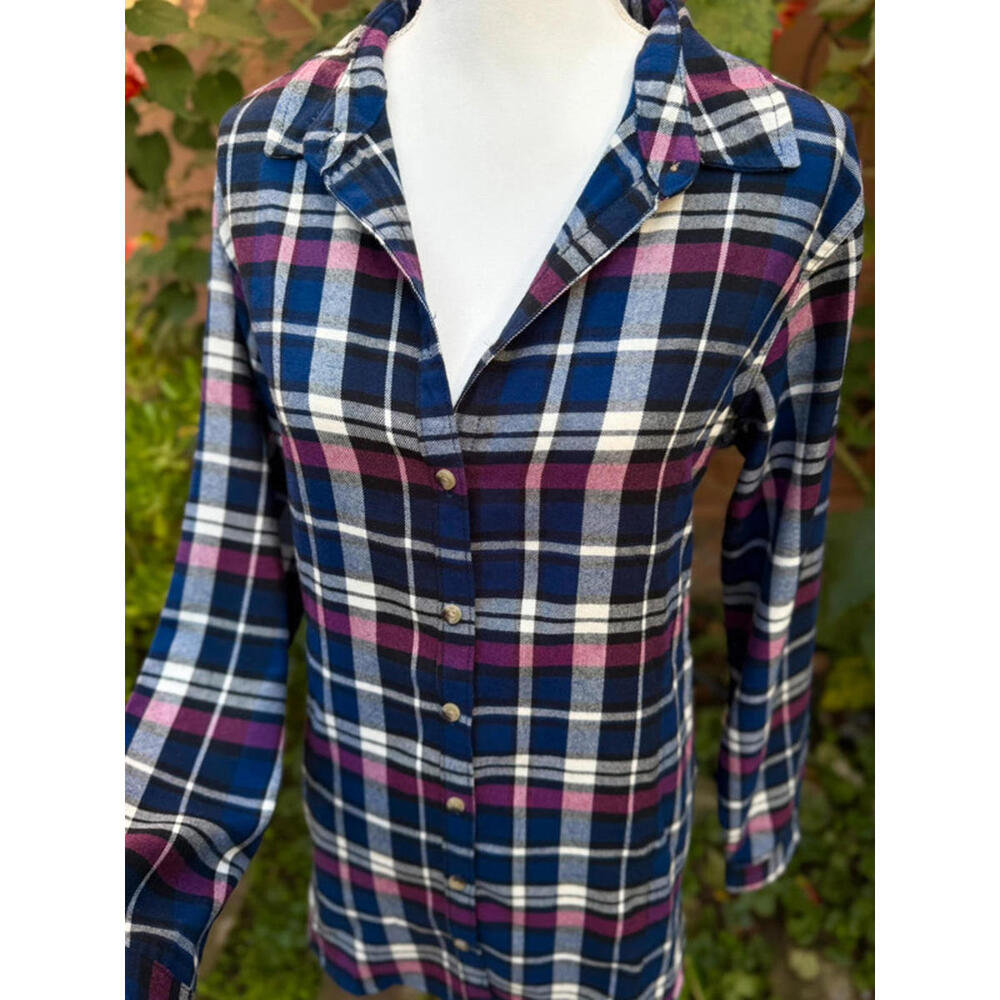 Zach’s Girlfriend New York Purple & Plaid Flannel Long Sleeved Button Up Top L